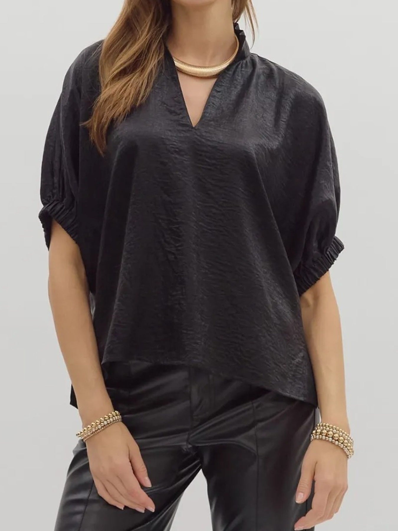 Women's Blouse Metallic Shimmering V-Neck Short Sleeve Casual Fashion Top