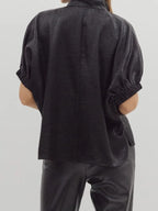 Women's Blouse Metallic Shimmering V-Neck Short Sleeve Casual Fashion Top
