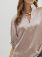 Women's Blouse Metallic Shimmering V-Neck Short Sleeve Casual Fashion Top
