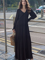 Maxi Dress Ruffle Smocked V-Neck Oversized Ruffle Layered Long Sleeve Loose