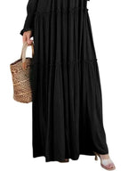 Maxi Dress Ruffle Smocked V-Neck Oversized Ruffle Layered Long Sleeve Loose