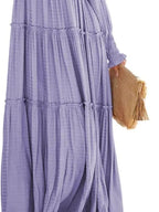 Maxi Dress Ruffle Smocked V-Neck Oversized Ruffle Layered Long Sleeve Loose