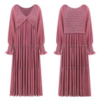 Maxi Dress Ruffle Smocked V-Neck Oversized Ruffle Layered Long Sleeve Loose