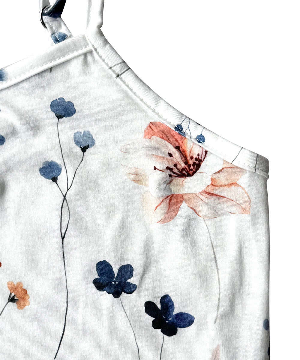 Floral White Jumpsuit Casual Sleeveless V-Neck Backless Wide Leg Long Overall