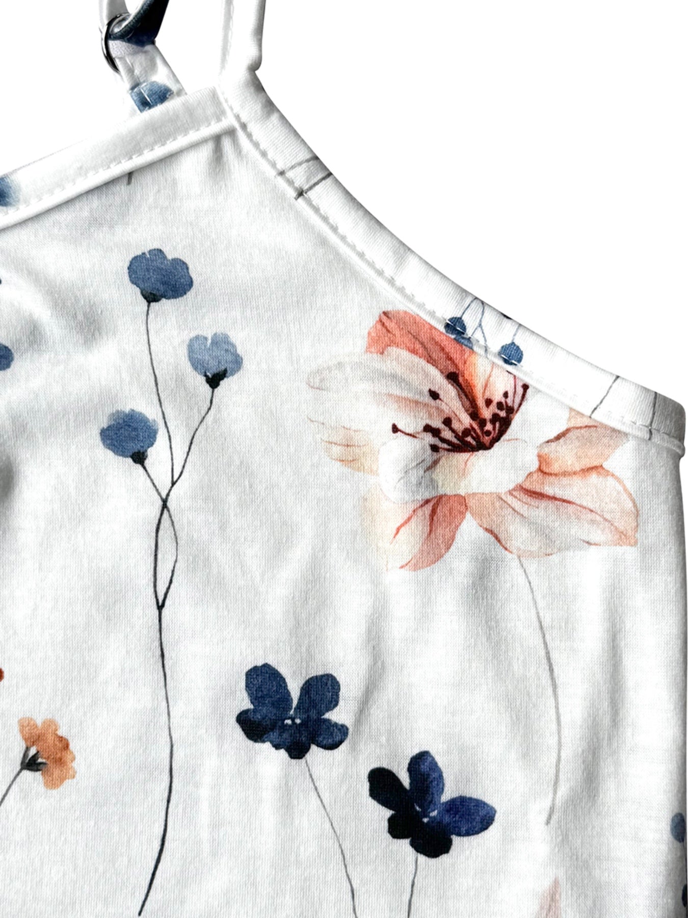 Floral White Jumpsuit Casual Sleeveless V-Neck Backless Wide Leg Long Overall