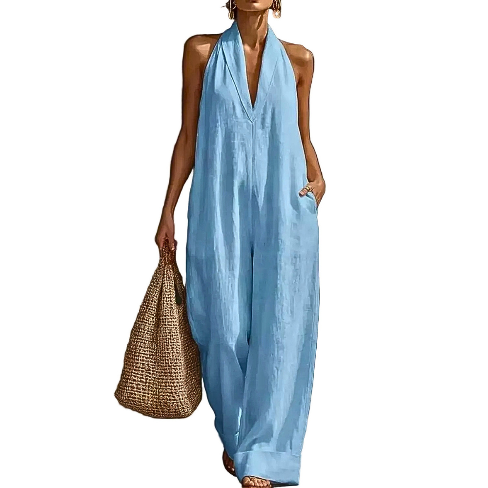 Sleeveless Wide-Leg Jumpsuit V-Neck Halter Oversized Loose Summer Overall