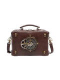 Steampunk Clockwork Design Crossbody Bag – Industrial Vintage PU Leather Bag