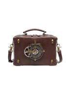 Steampunk Clockwork Design Crossbody Bag – Industrial Vintage PU Leather Bag