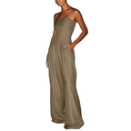 Strapless Wide-Leg Jumpsuit Casual Fashion Off Shoulder Loose Pocketed