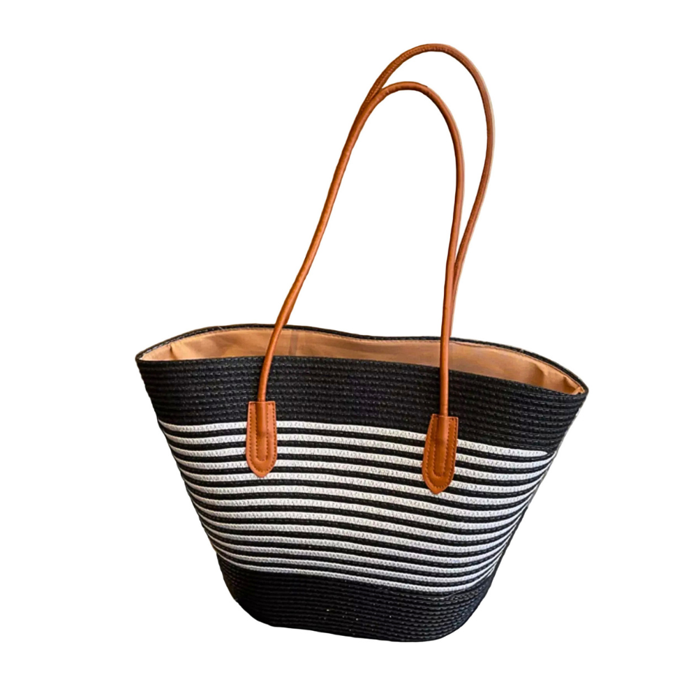 Straw Striped Woven Shoulder Bag Women's Casual Summer Beach Handbags