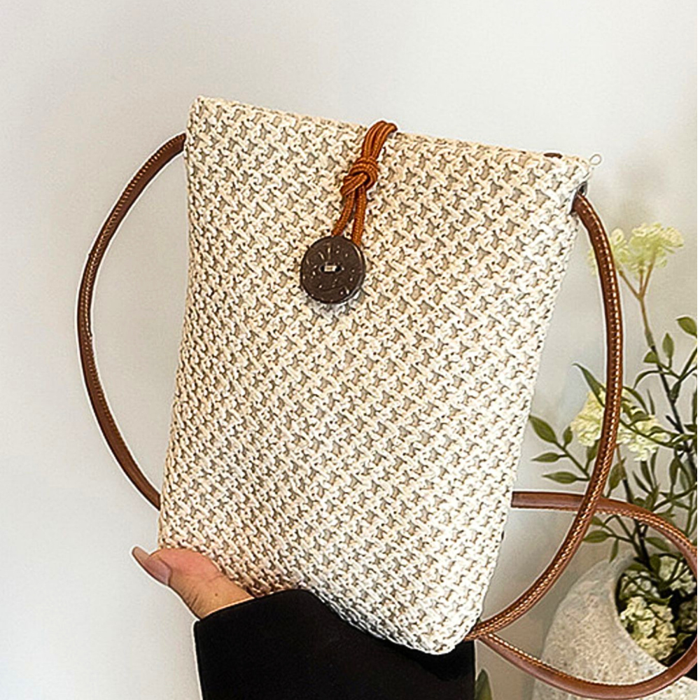 Straw Woven Texture Mini Crossbody Bag Women's Summer Off White Purses