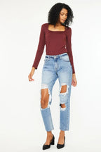Kancan Boyfriend Jeans Women's High Rise Distressed Cotton Denim Pants Styleinger_Casual_Mood_Collection Trendsi