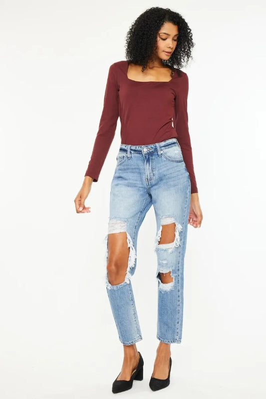 Kancan Boyfriend Jeans Women's High Rise Distressed Cotton Denim Pants Styleinger_Casual_Mood_Collection Trendsi