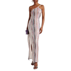 Summer Sleeveless Maxi Dress Multicolor Stripe Slit Zigzag Backless Side Slit