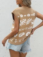 Geblümter V-Ausschnitt Cardigan Kurze Flügelärmel Knopfleiste Leichter Pullover Top