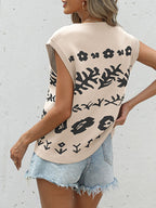 Geblümter V-Ausschnitt Cardigan Kurze Flügelärmel Knopfleiste Leichter Pullover Top