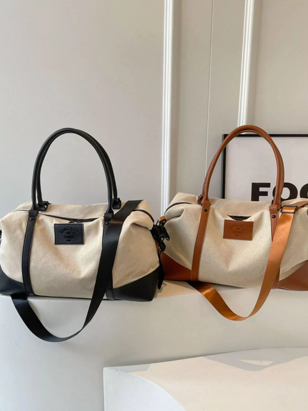 Travel Bag Canvas Leather Trim Large Handbags Travel_Bag_Canvas_Leather_Trim_Large_Handbags Trendsi