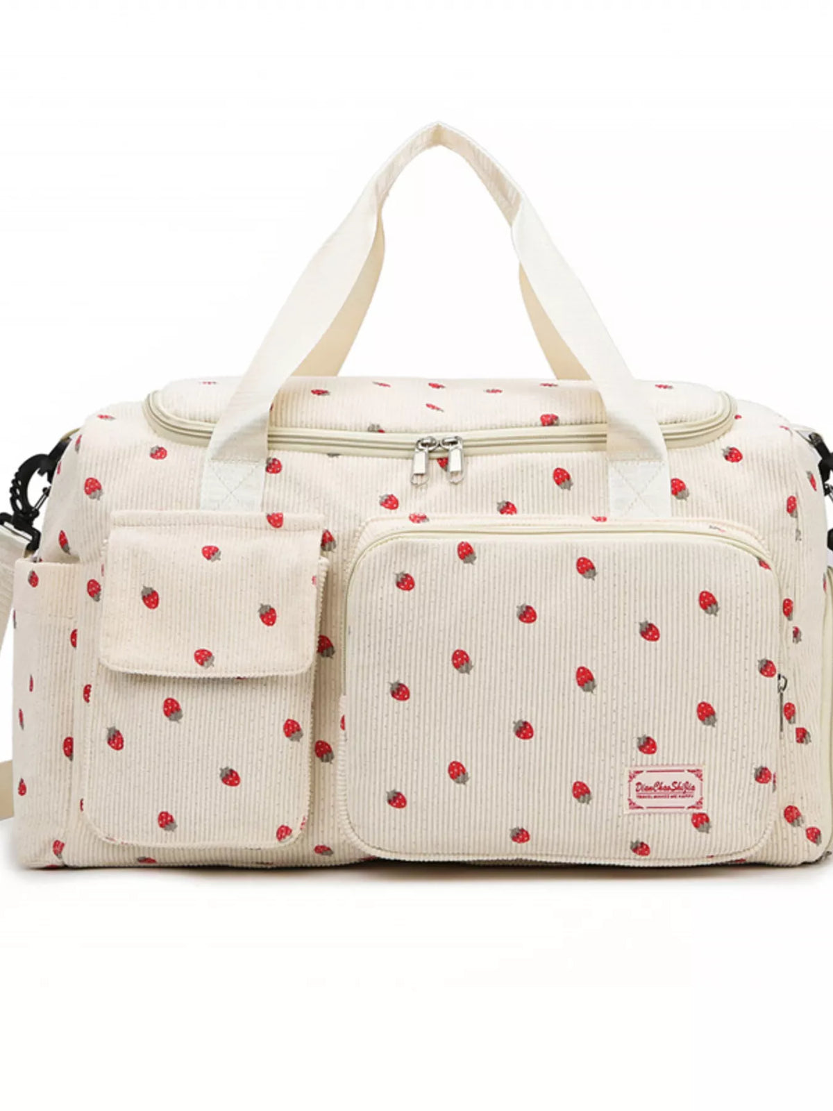 Travel Bag Large Corduroy Strawberry Print Handbag
