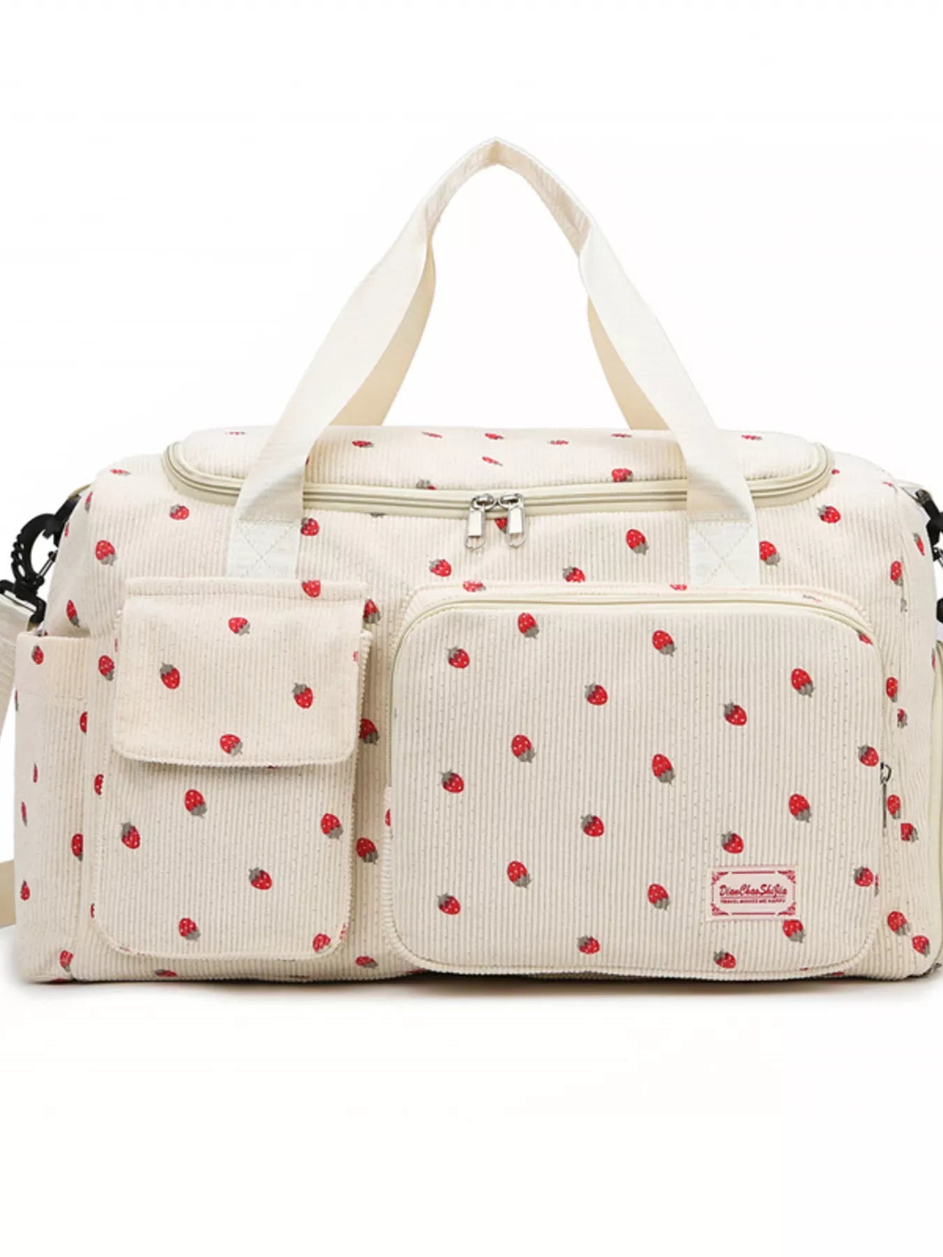 Travel Bag Large Corduroy Strawberry Print Handbag