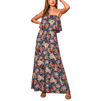 Tyche Bloom Party Strapless Maxi Dress Floral Ruffle Side Slit Backless Summer