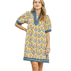 Umgee Baumwolle Blumenmuster Honiggelb Mix Print Mini V-Ausschnitt Spitzenbesatz Casual