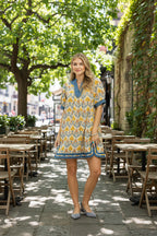 Umgee Baumwolle Blumenmuster Honiggelb Mix Print Mini V-Ausschnitt Spitzenbesatz Casual