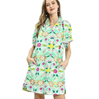 Umgee Floral Shift Mini Dress Casual V-Neck Mint Green with Pockets