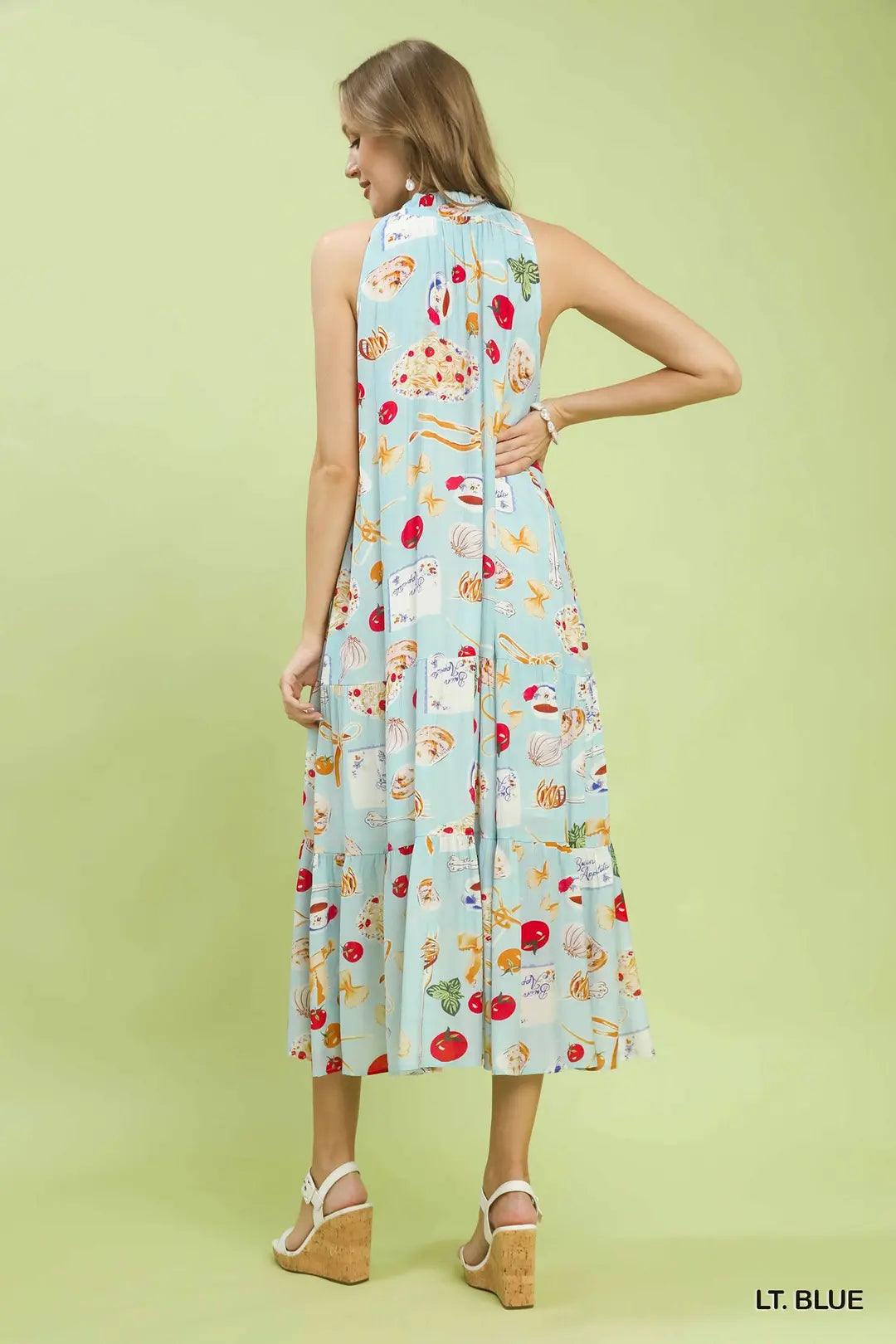 Umgee USA Midi Dress V-Neck Sleeveless Summer Colorful Print Ruffle Pocketed