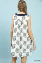 Umgee Floral Mini Dress Off White Sleeveless V-Neck Trim Summer Ruffle