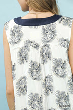 Umgee Floral Mini Dress Off White Sleeveless V-Neck Trim Summer Ruffle