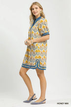 Umgee Baumwolle Blumenmuster Honiggelb Mix Print Mini V-Ausschnitt Spitzenbesatz Casual