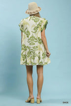Umgee Mini Dress Floral Sage Green V-Neck Button Ruffle Short Sleeve
