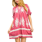 Umgee Babydoll Minikleid Rosa Blumenmuster V-Ausschnitt Geteilte kurze Ärmel Lässige Rüschen
