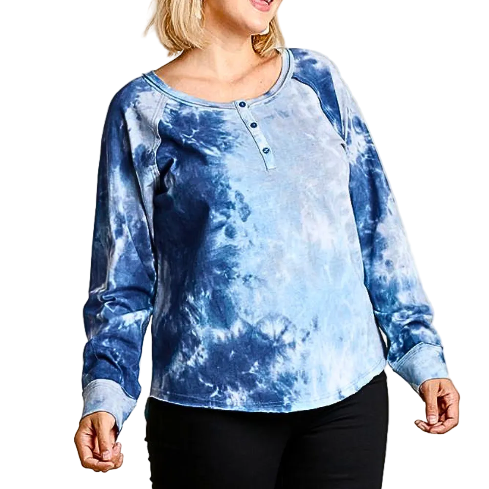 Umgee_Blouse_Tie-Dye_Plus_Size_Button-Front_Long_Raglan_Sleeve_Raw_Hem_Top