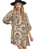 Umgee Boho Printed Mini Dress Women Balloon Sleeve Loose Fit Casual Dress - STYLEINGER