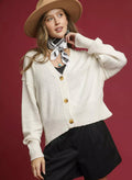 Umgee Cardigan Cream Womens Button-Front V-Neck Knit Oversized Cream Umgee_Cardigan_Cream_Womens_Button-Front_V-Neck_Knit_Oversized Trendsi