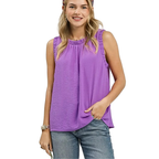 Umgee Casual Sleeveless Blouse Ruffle Round Neck Neck Orchid Loose Top