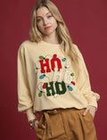 Umgee Christmas Sweatshirt HO HO Applique French Terry Cream Top Cream Umgee_Christmas_Sweatshirt_HO_HO_Applique_French_Terry_Cream_Top Trendsi