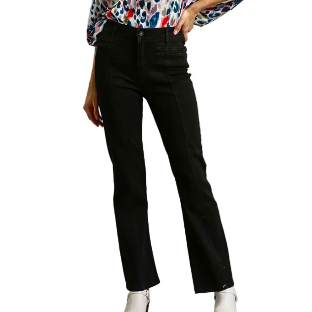 Umgee Denim Jeans Panel Straight Cut High Waisted Casual Daily with Pockets