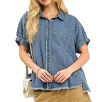 Umgee_Denim_Oversized_Shirt_Button-up_Short_Sleeve_Washed_Light_Blue_Raw_Edge_Top