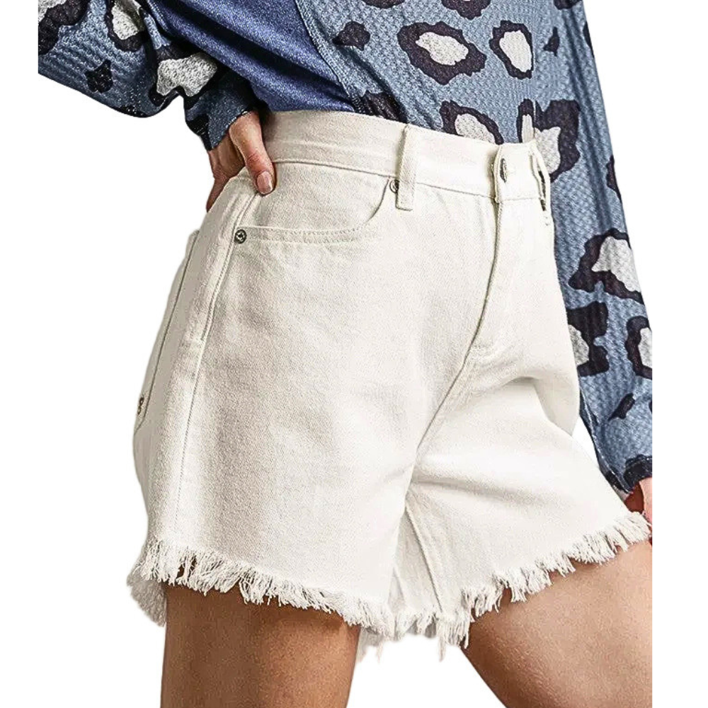 Umgee Denim Shorts High Rise Raw Hem Casual Jeans with Pockets