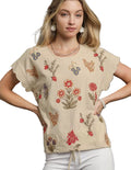 Umgee Embroidered Blouse Women’s Scallop Sleeve Top with Drawstring Hem - Styleinger