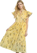 Umgee Floral Ruffle Sleeve Tiered Midi Dress Women Boho Summer Casual