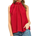 Umgee Halter Blouse Red Tie-Neck Ruffle Sleeveless Loose Casual Elegant Blouse