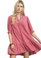 Umgee Lace Yoke Tiered Mini Dress