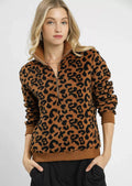 Umgee Leopard Print Sweatshirt Women's Quarter-Zip Collared Soft Top Camel Umgee_Leopard_Print_Sweatshirt_Women_s_Quarter-Zip_Collared_Soft_Top Trendsi