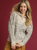 Umgee Leopard Women's Sweater Quarter-Zip Collared Knit Pullover STONE Umgee_Leopard_Women_s_Sweater_Quarter-Zip_Collared_Knit_Pullover Trendsi