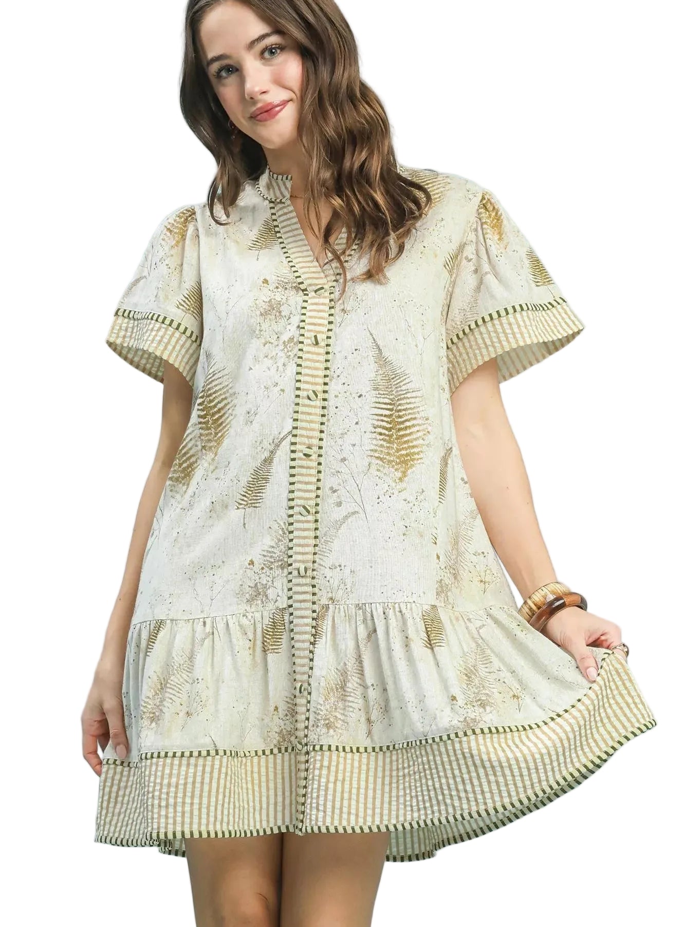 Umgee Linen Printed Button-Front Tiered Mini Dress Women Boho Summer S-L - STYLEINGER