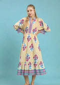 Umgee Midi Dress Flower Patch Border Print Ecru Ruffled Short Sleeve ECRU Umgee_Midi_Dress_Flower_Patch_Border_Print_Ecru_Ruffled_Short_Sleeve Trendsi