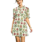 Umgee Mini Kleid Blumen Rot Rüschen V-Ausschnitt Casual Fashion Kurze Puffärmel